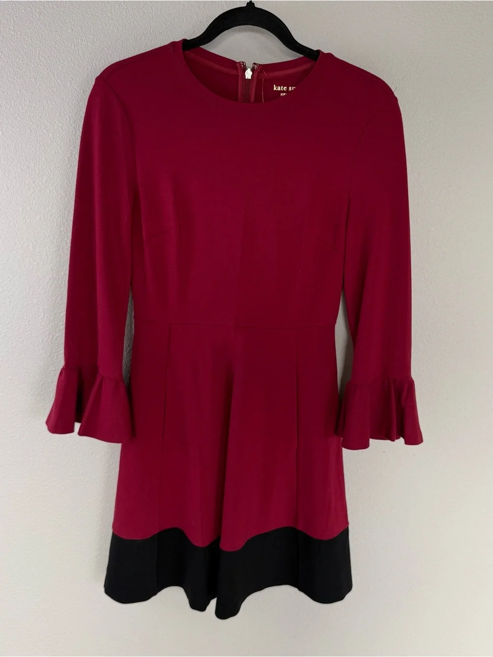 Kate Spade Colorblock Bell Sleeve Ponte Dress Cranberry Cocktail Women’s Size XS